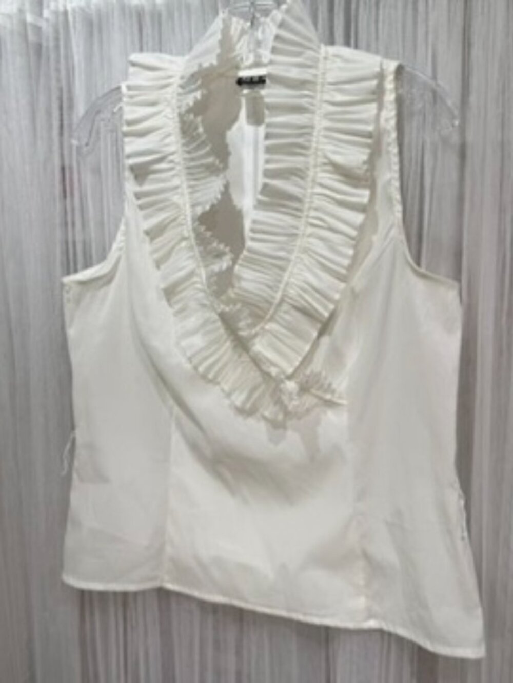 MSK Women's XL Ivory Pleated Ruffle Sleeveless Blouse Mock Neck Stretch Satin - Picture 3 of 10
